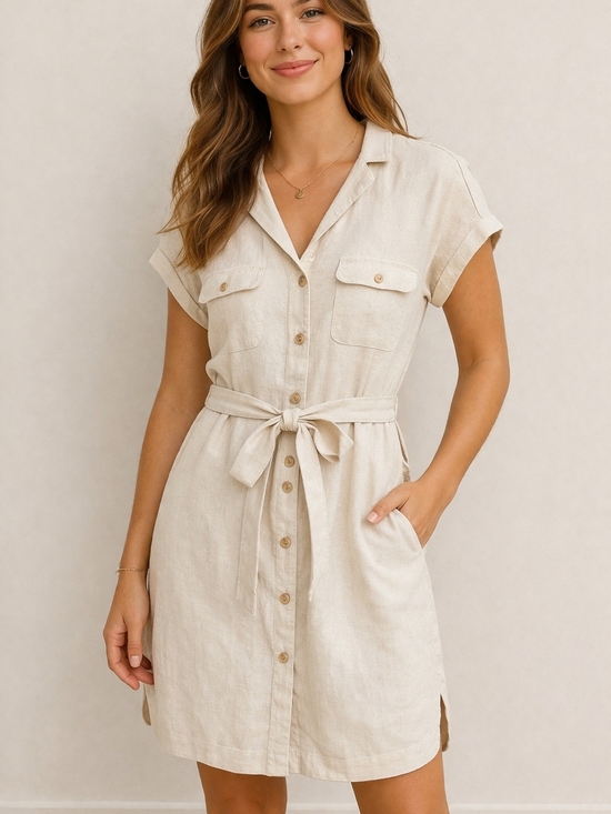 Old Navy Dresses & Skirts - Old Navy Beige Linen Blend Shirt Dress Size Small NWT